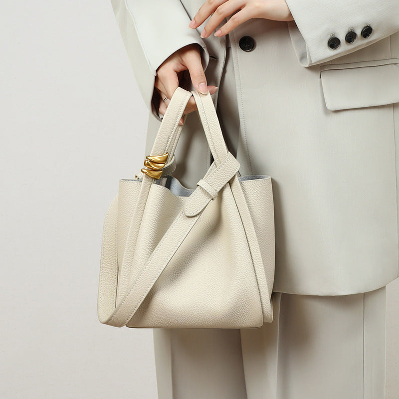 Women's Fashion Genuine Leather Portable Vegetable Basket Shoulder Bags