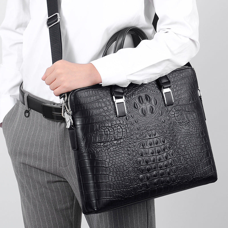 Men's Crocodile Computer Horizontal Double Zipper File Men's Handbags