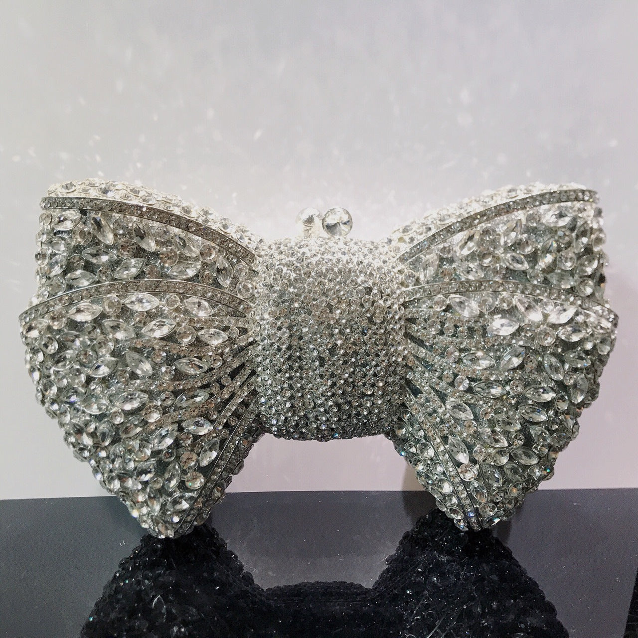 Women's Banquet Dress With Diamond Bow Holding Evening Bags