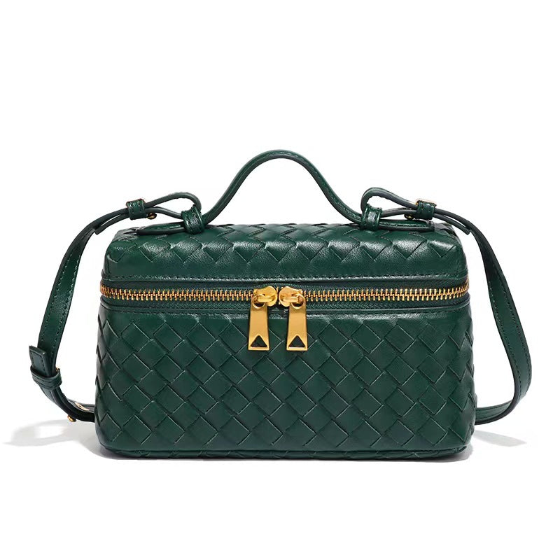 Box Weaving Lunch Two-way Zipper Closure Handbags
