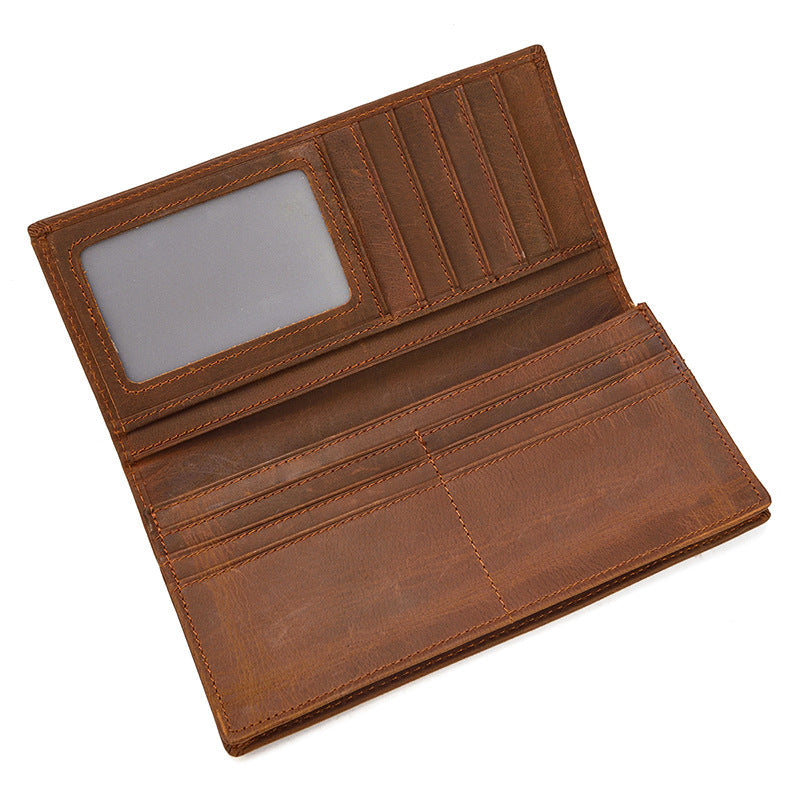 Men's First Layer Cowhide Retro Long Multiple Men's Wallets