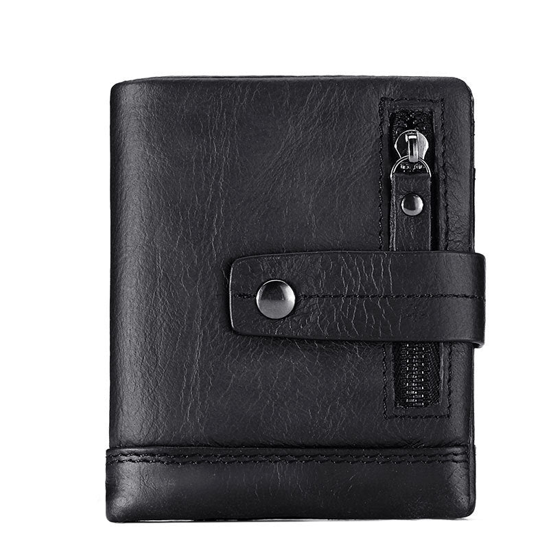 Men's Zipper Pocket First Layer Cowhide Short Purses