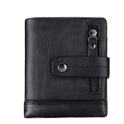 Men's Zipper Pocket First Layer Cowhide Short Purses