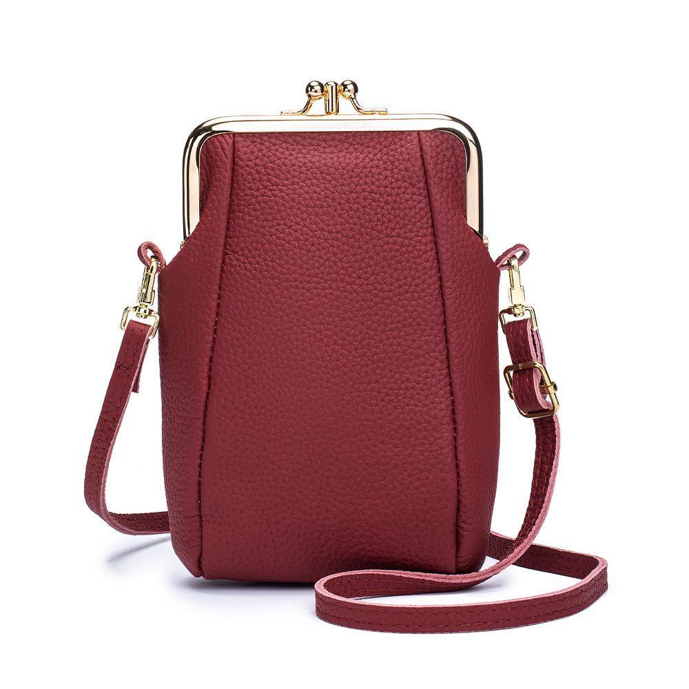 Women's Lychee Pattern Clip Simple Large Capacity Shoulder Bags
