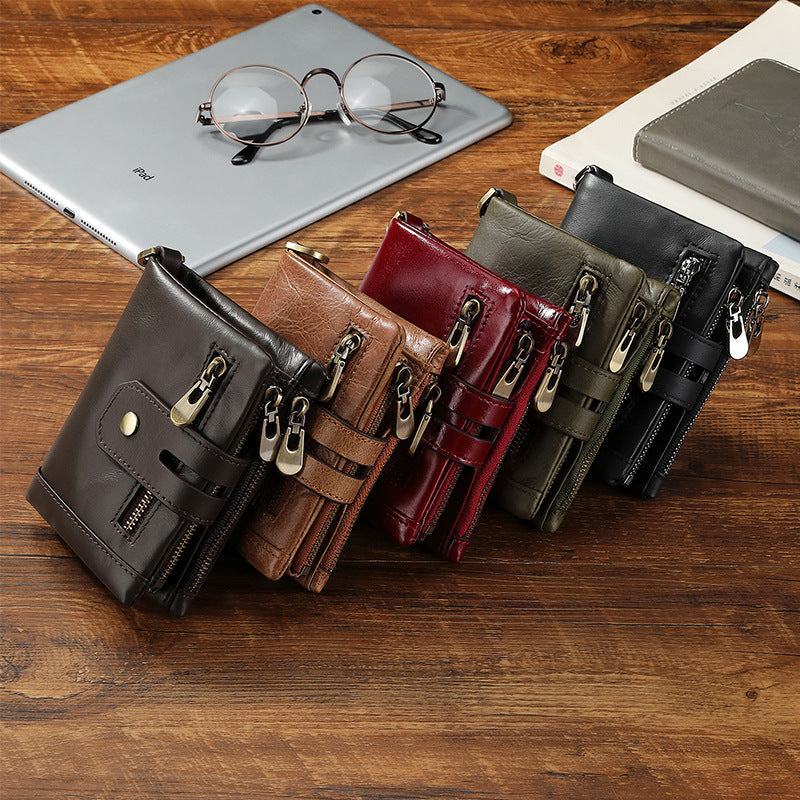 Men's Top Layer Oil Wax Cowhide Double Men's Wallets
