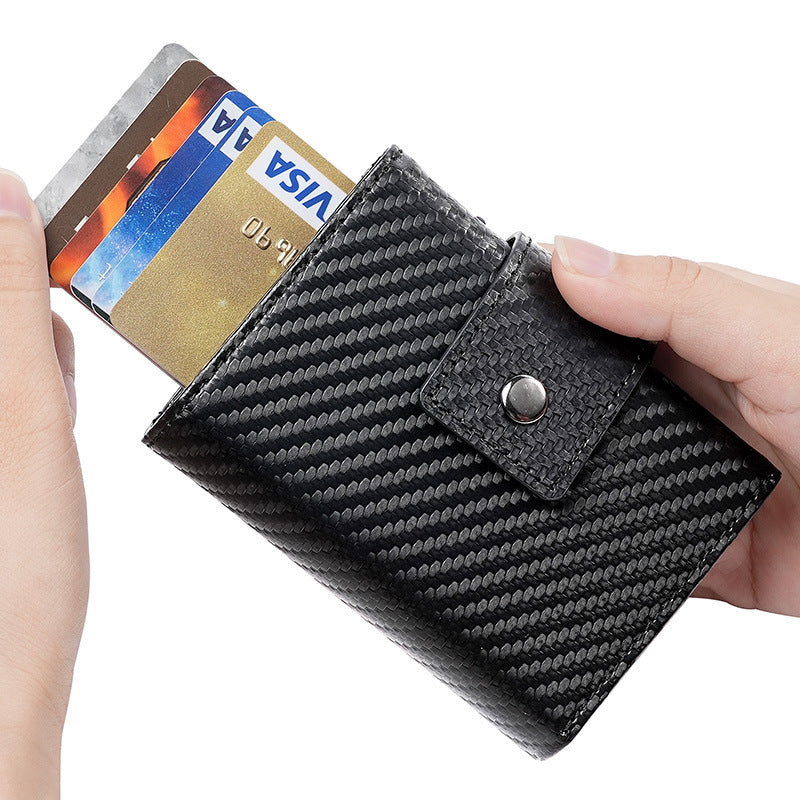 Men's Automatic Pop-up Tracking Clamp Genuine Leather Cassette Card Holder