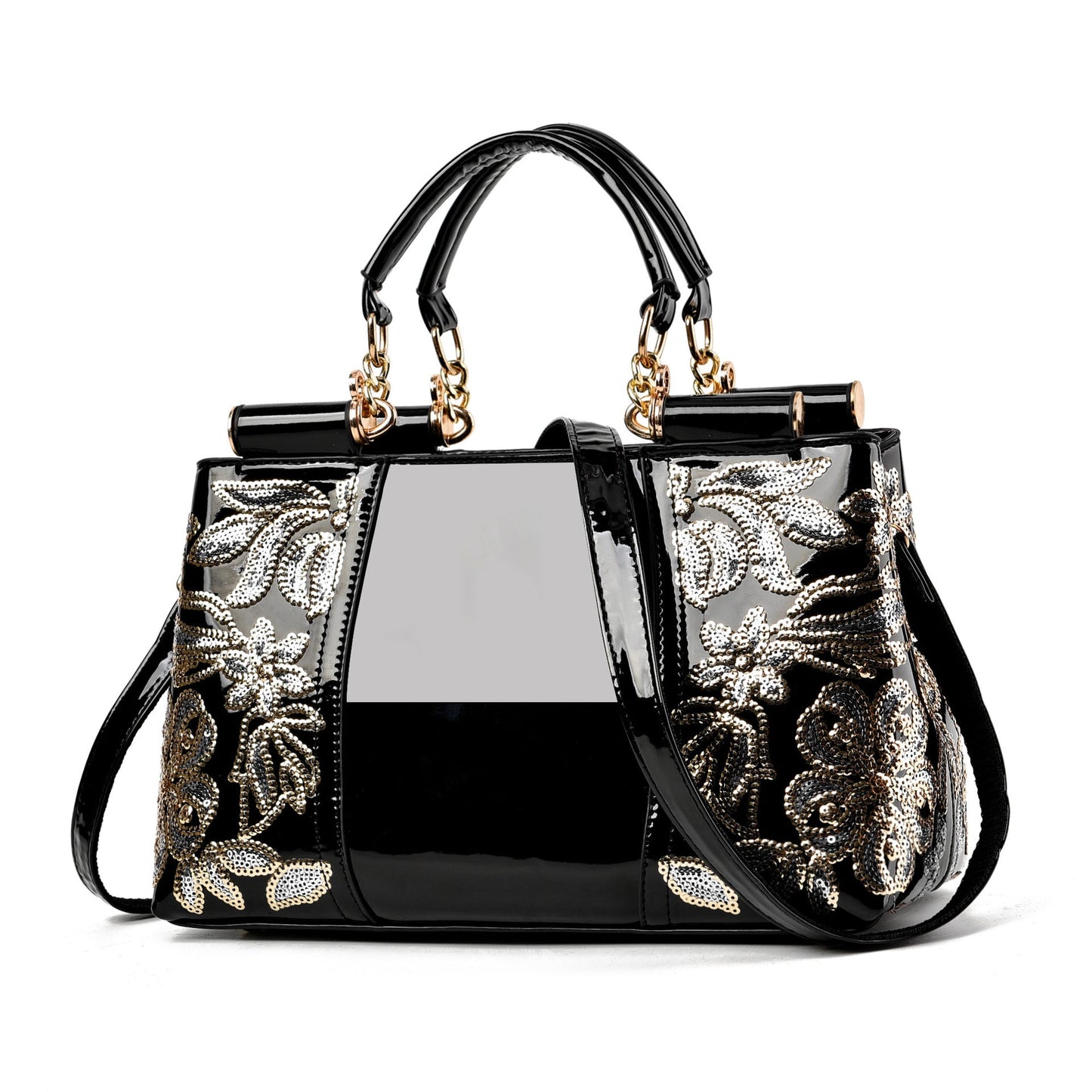 Women's Fashion Embroidery Large Capacity Bright Leather Shoulder Bags