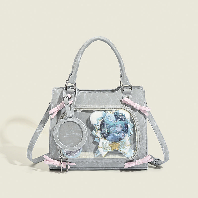 Two-dimensional Bowknot Cartoon Snacks Cute Sweet Contrast Shoulder Bags