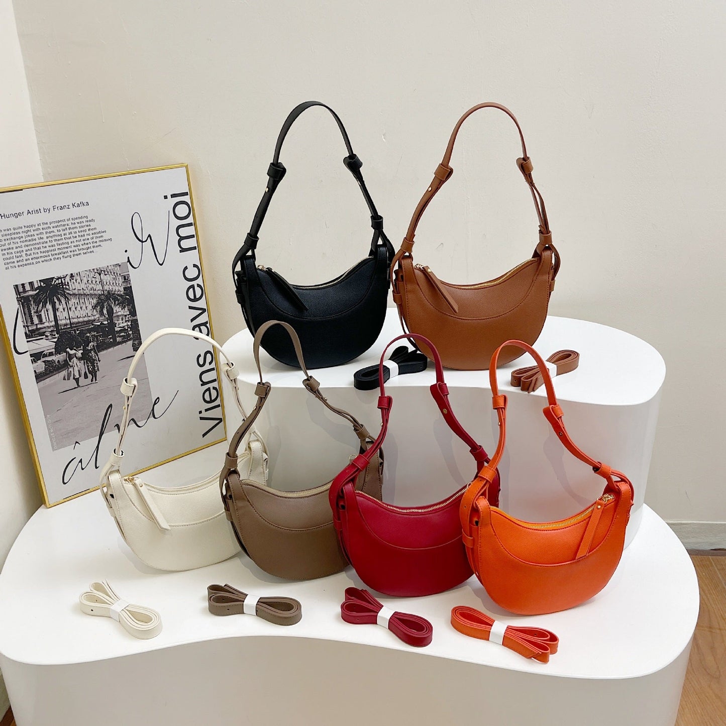 French Moon Light Luxury Underarm Stitching Shoulder Bags