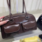 Women's Oil Wax Leather Large Capacity Bowling Shoulder Bags