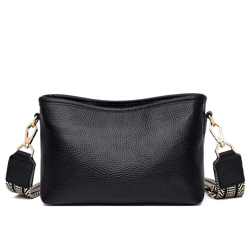 Women's Leather Wide Strap Closed Toe Layer Shoulder Bags