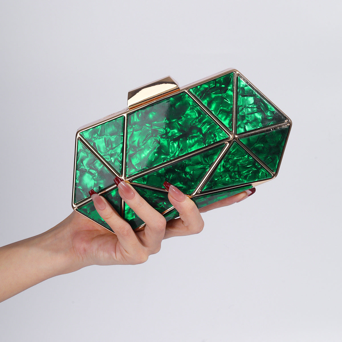 Women's Acrylic Metal Rhombus Elegant Chain Hand Evening Bags