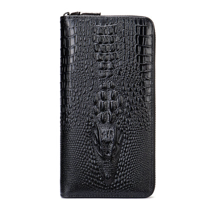 Men's Crocodile Pattern Cowhide Long Swiping Clutch Men's Wallets