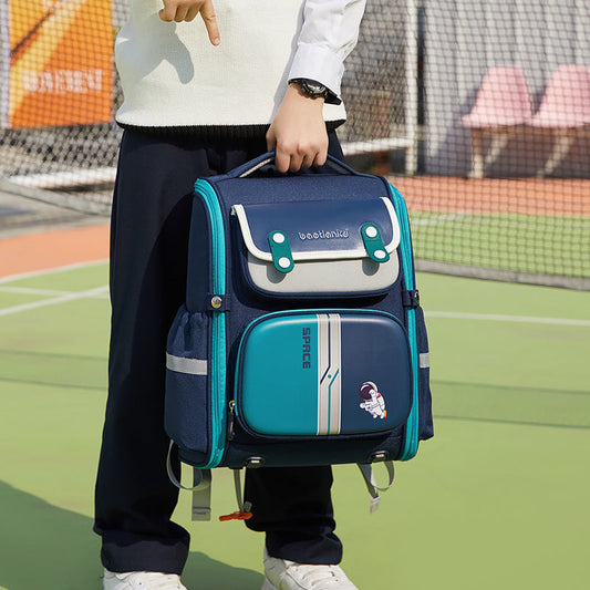 Mochilas escolares para estudiantes de primaria con reducción de carga y protección de columna para hombres y mujeres, estilo británico.