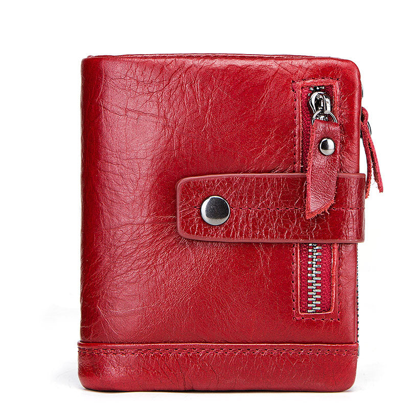 Men's Zipper Pocket First Layer Cowhide Short Purses