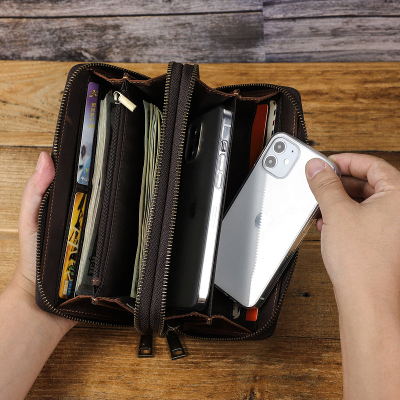 Men's Angel Retro Crazy Horse Leather Long Men's Wallets