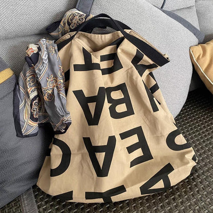 Portable Letters Canvas Female Class Large Bags