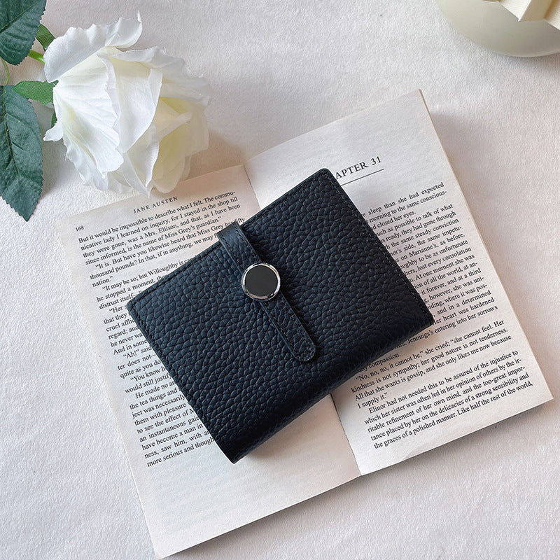 Women's Green Simple Short Thin Solid Color Cowhide Ladies Wallets