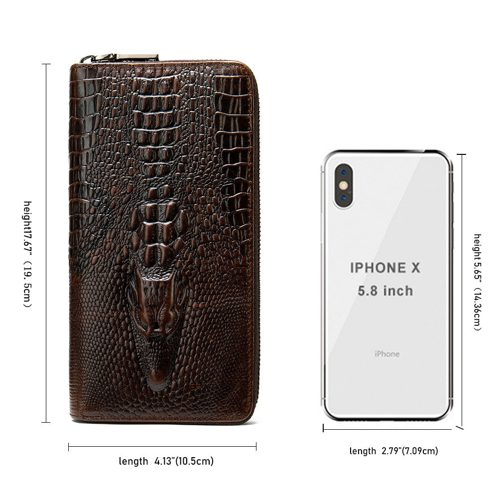 Men's Crocodile Pattern Cowhide Long Swiping Clutch Men's Wallets