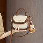 Women's Real Leather Contrast Color Saddle Bags