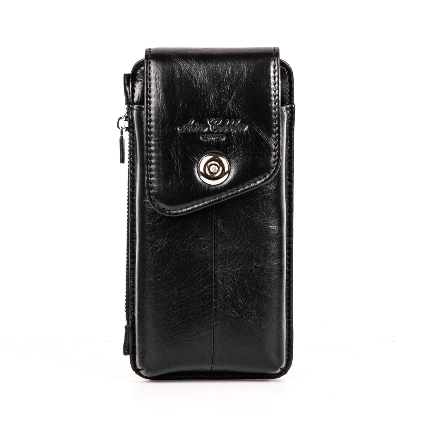 Men's Leather Zipper Hidden Mobile Hanging Genuine Phone Bags