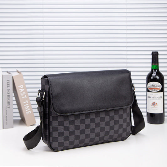 Men's Fashion Plaid Korean Leather Personality Stylish Men's Messenger Bags