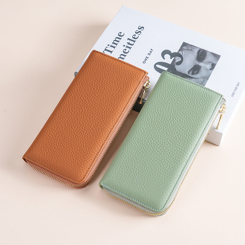 Women's Genuine Leather Long Zipper Fashion Clutch Ladies Wallets