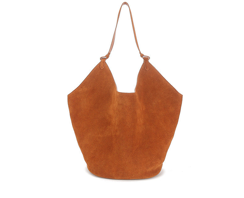 Single Frosted Cowhide Suede Dumpling Niche Bucket Bags