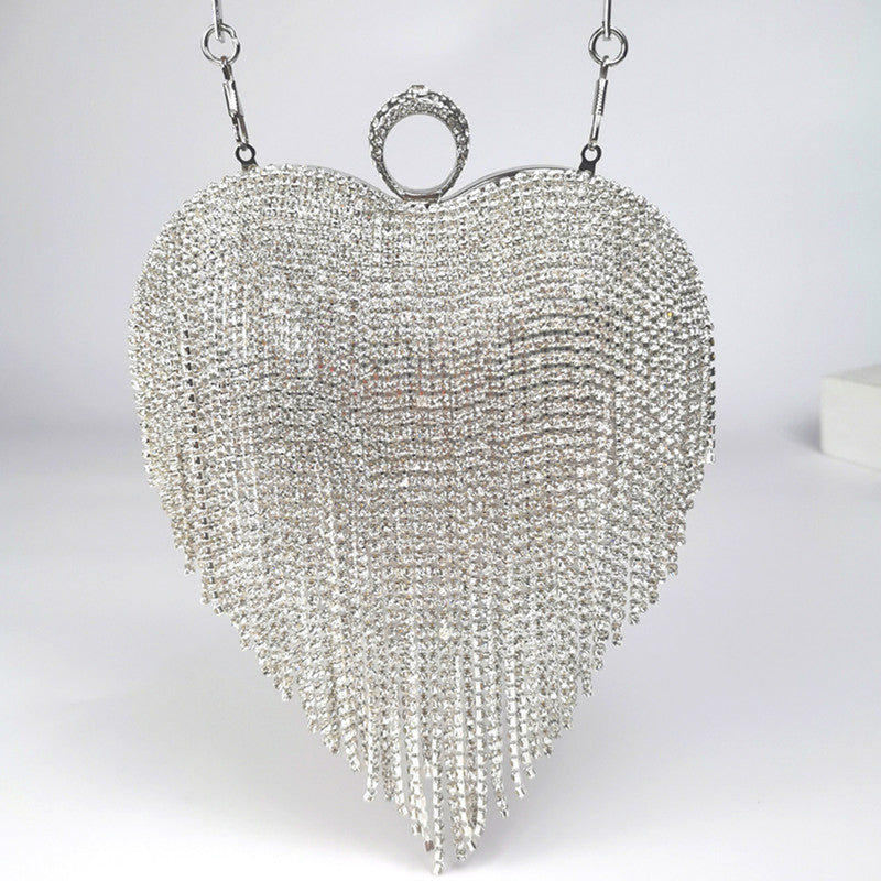 Heart Tassel Diamond Clutch Cheongsam Wedding Peach Bags