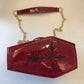 Women's Patent Leather Embroidered Coffin Red Punk Cosmetic Bags