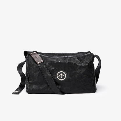 Men's Black Stone Leather Large Capacity Soft Men's Messenger Bags