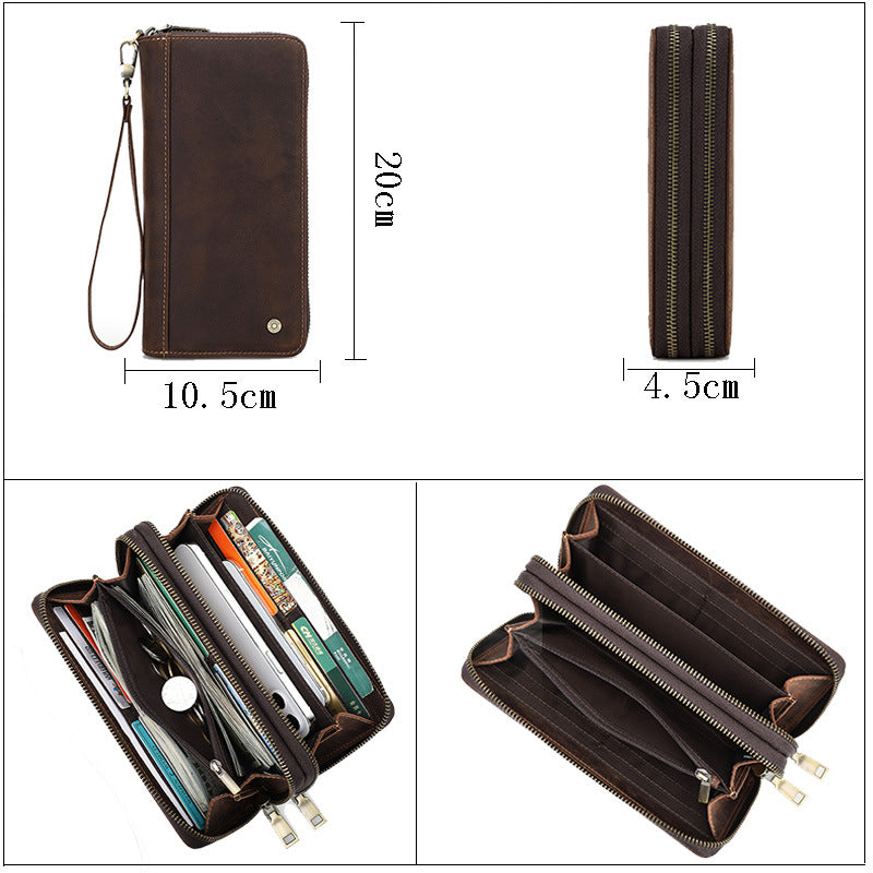 Men's Angel Retro Crazy Horse Leather Long Men's Wallets