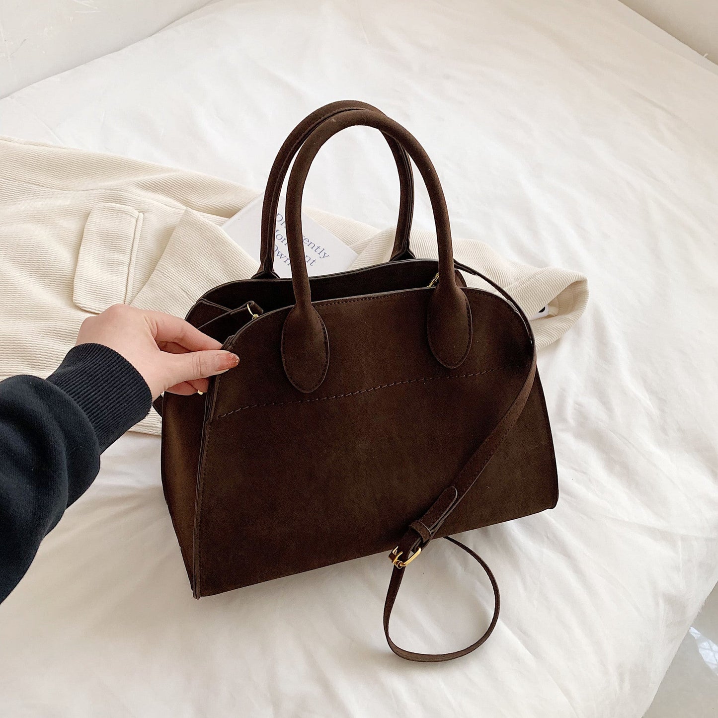 Bolsos de Mano Franceses de Gamuza de Gran Capacidad de Lujo Ligero