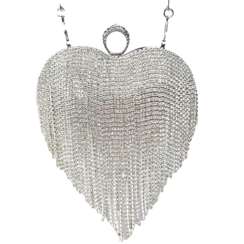Heart Tassel Diamond Clutch Cheongsam Wedding Peach Bags