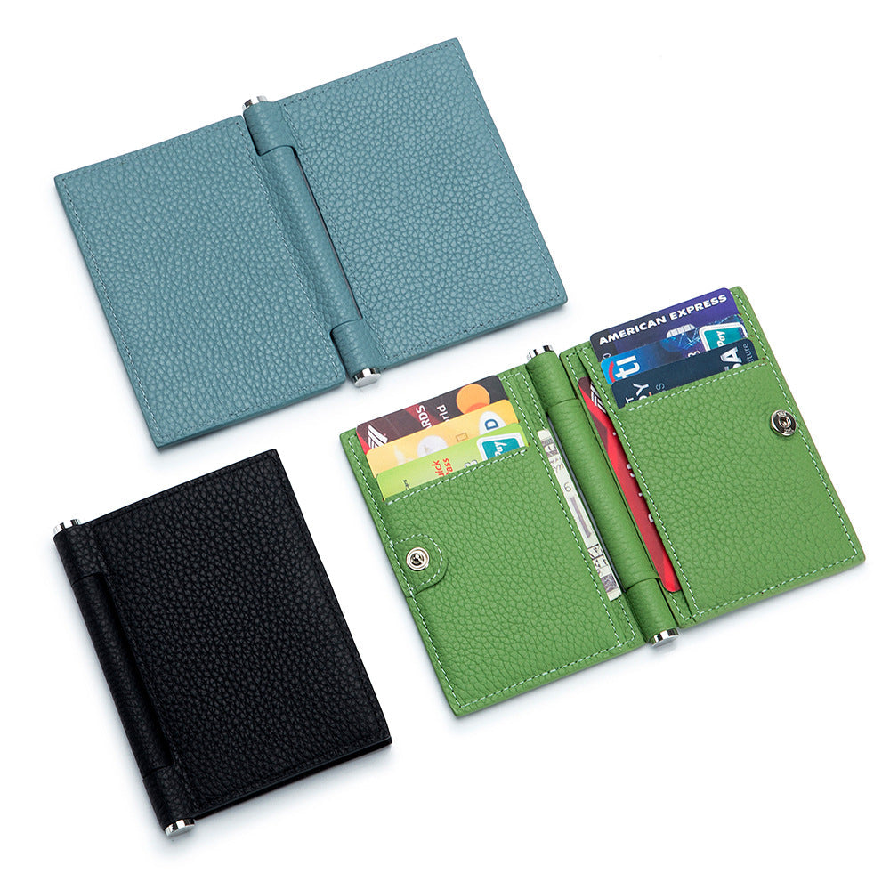 Women's & Men's Cowhide Trendy Folding Clip Document Design Card Holder