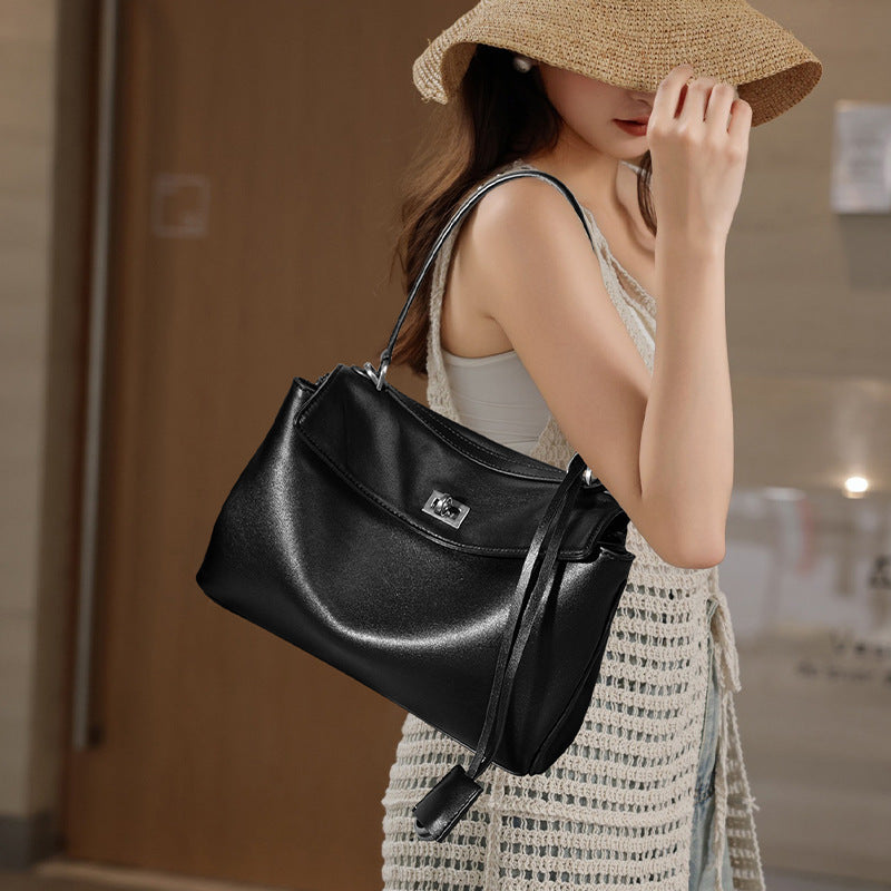 Women's Commute Style Cowhide Large Capacity High Armpit Bags