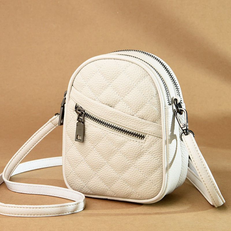 Women's Genuine Leather Fashionable Diamond Embroidery Thread Shoulder Bags