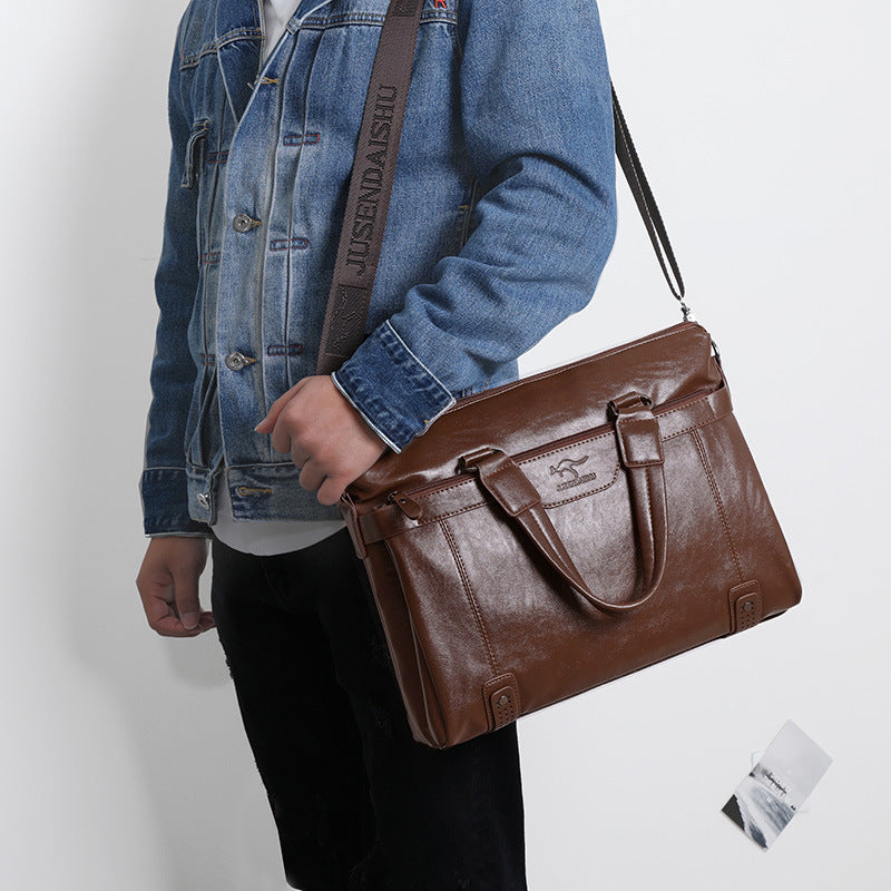 Men's Trendy Business Horizontal Single Document Leather Men's Briefcases