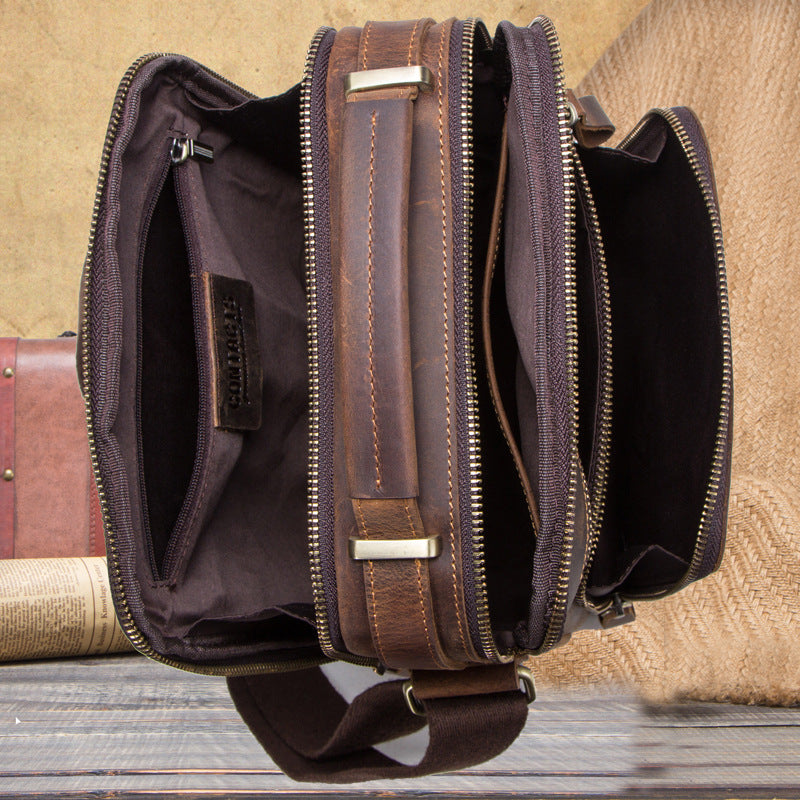 Men's Black Angel Retro Crazy Horse Leather Men's Shoulder Bags