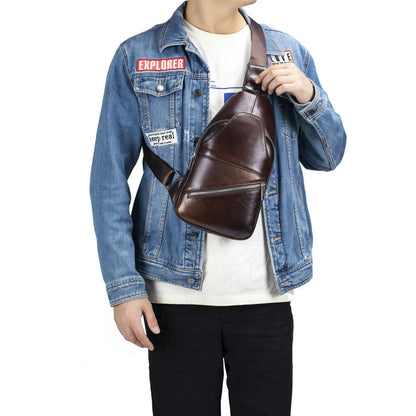 Men's Creative Unique Leather Black Cowhide Men's Chest Bags