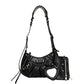 Women's Underarm Retro Rivet Motorcycle Pleated Crescent Crossbody Bags