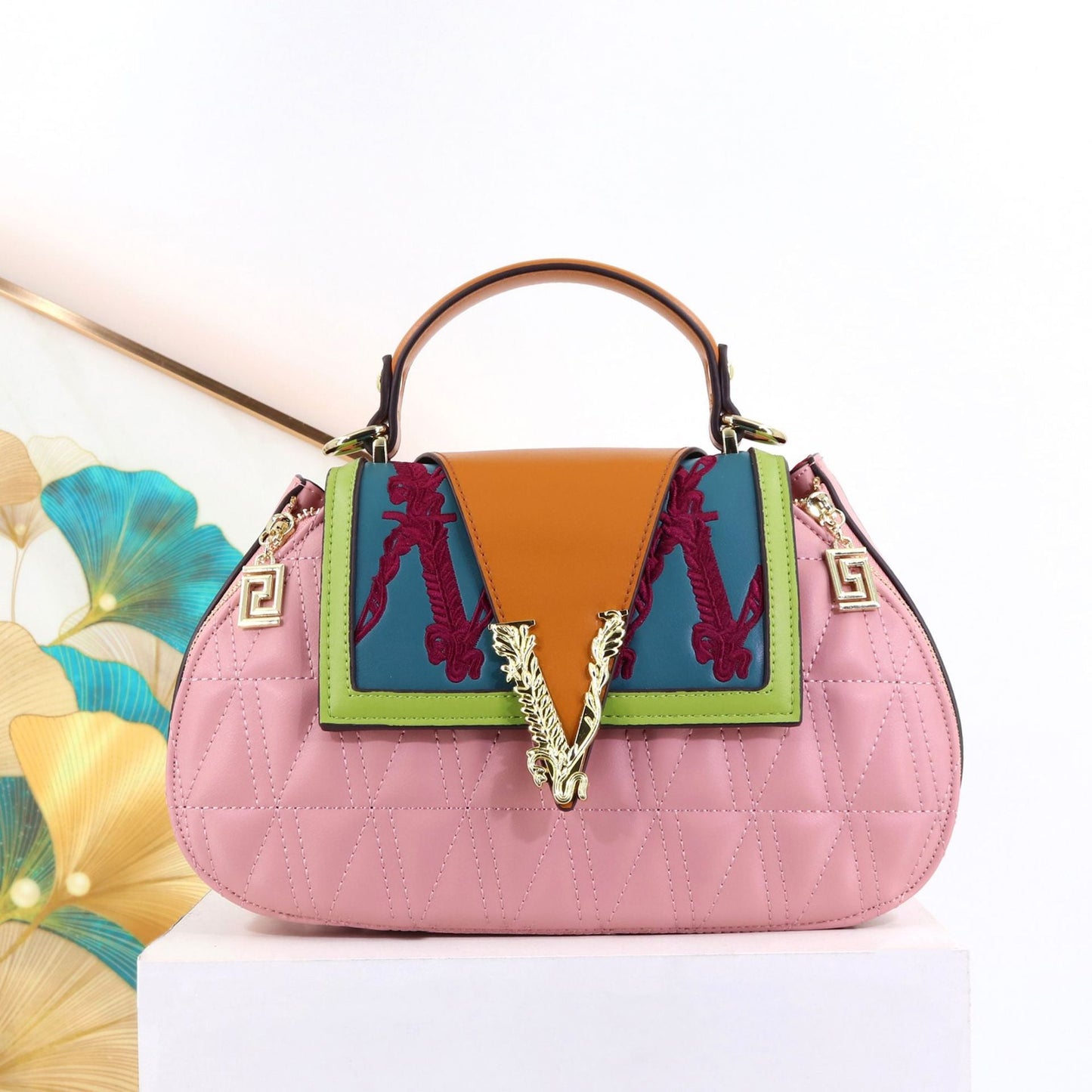 Women's Contrast Color Portable Light Luxury V Handbags