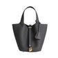 Layer Cowhide Lychee Pattern Solid Color Bucket Bags