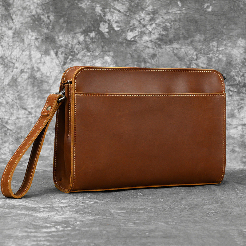 Men's Crazy Horse Leather Vintage First Layer Cowhide Large Men's Handbags