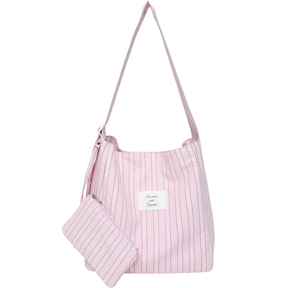 Korean Style Canvas Female Commuter Niche Striped Large Tote Bags