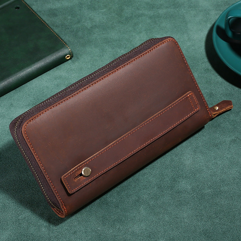 Men's Capacity Genuine Leather Clutch Crazy Horse Cigarette Mobile Men's Handbags