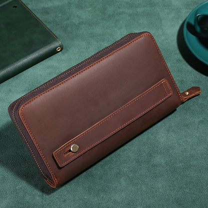 Men's Capacity Genuine Leather Clutch Crazy Horse Cigarette Mobile Men's Handbags
