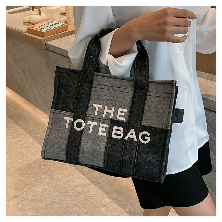 Women's Embroidered Letters Denim Blue Retro Patchwork Crossbody Bags
