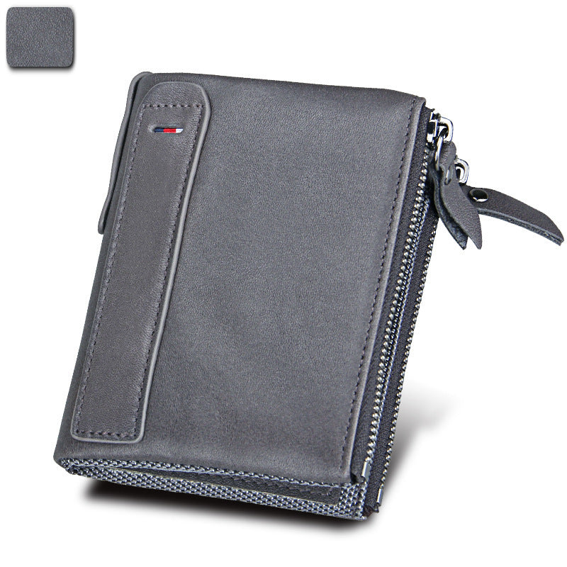 Men's Crazy Horse Cowhide Swiping Short Double Men's Wallets