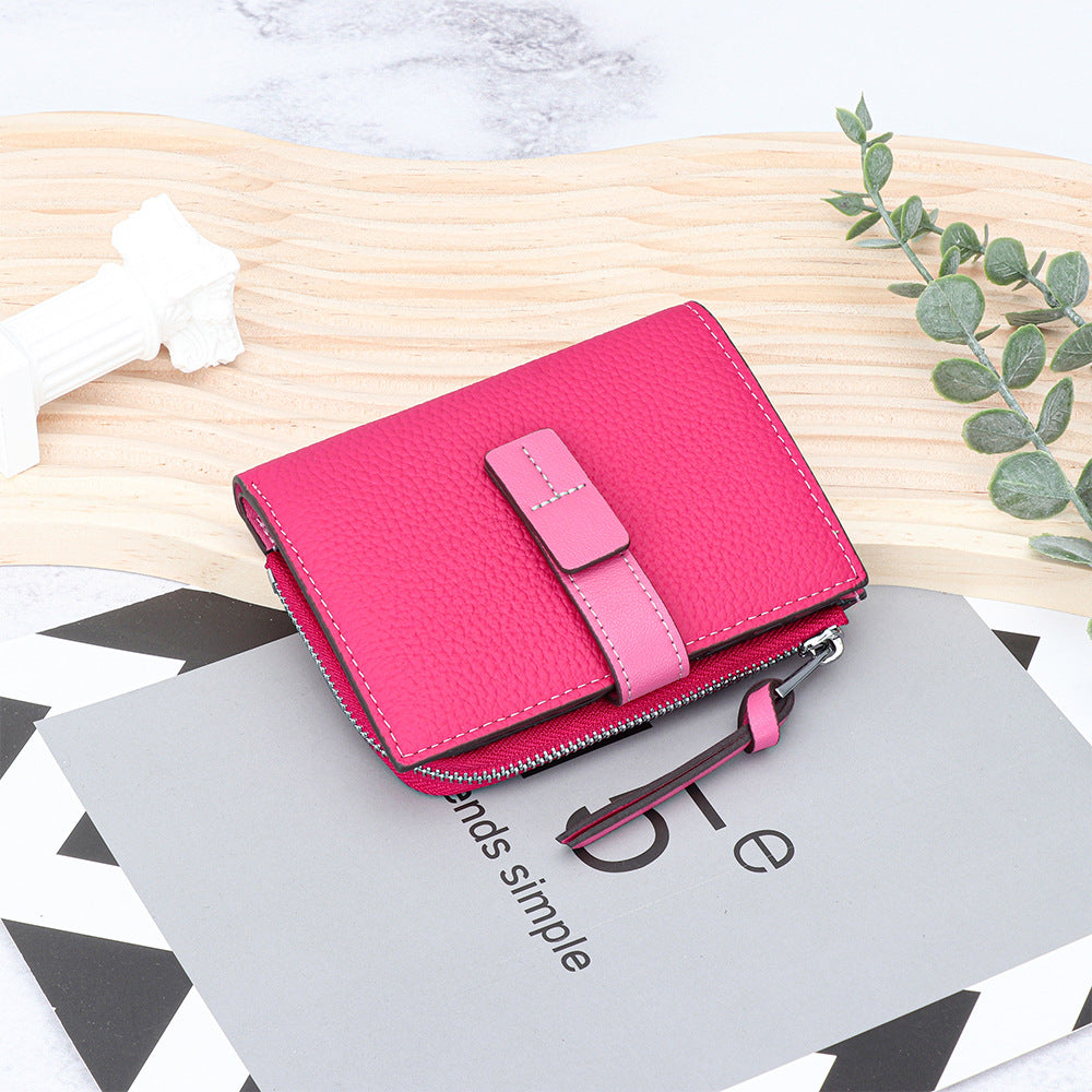 Women's Leather Contrast Color Short Fashion Fold Ladies Wallets